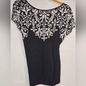 Belldini Black and White Embroidered Top